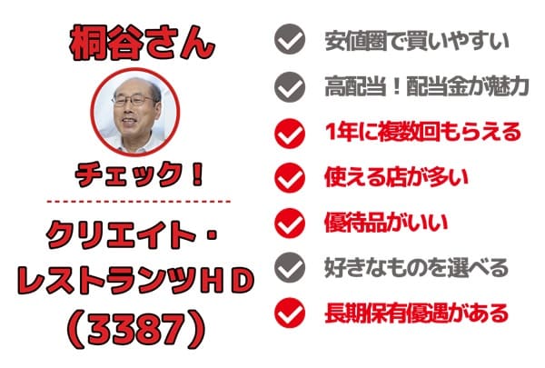 クリエイト・レストランツHD（3387）／桐谷さんチェック！